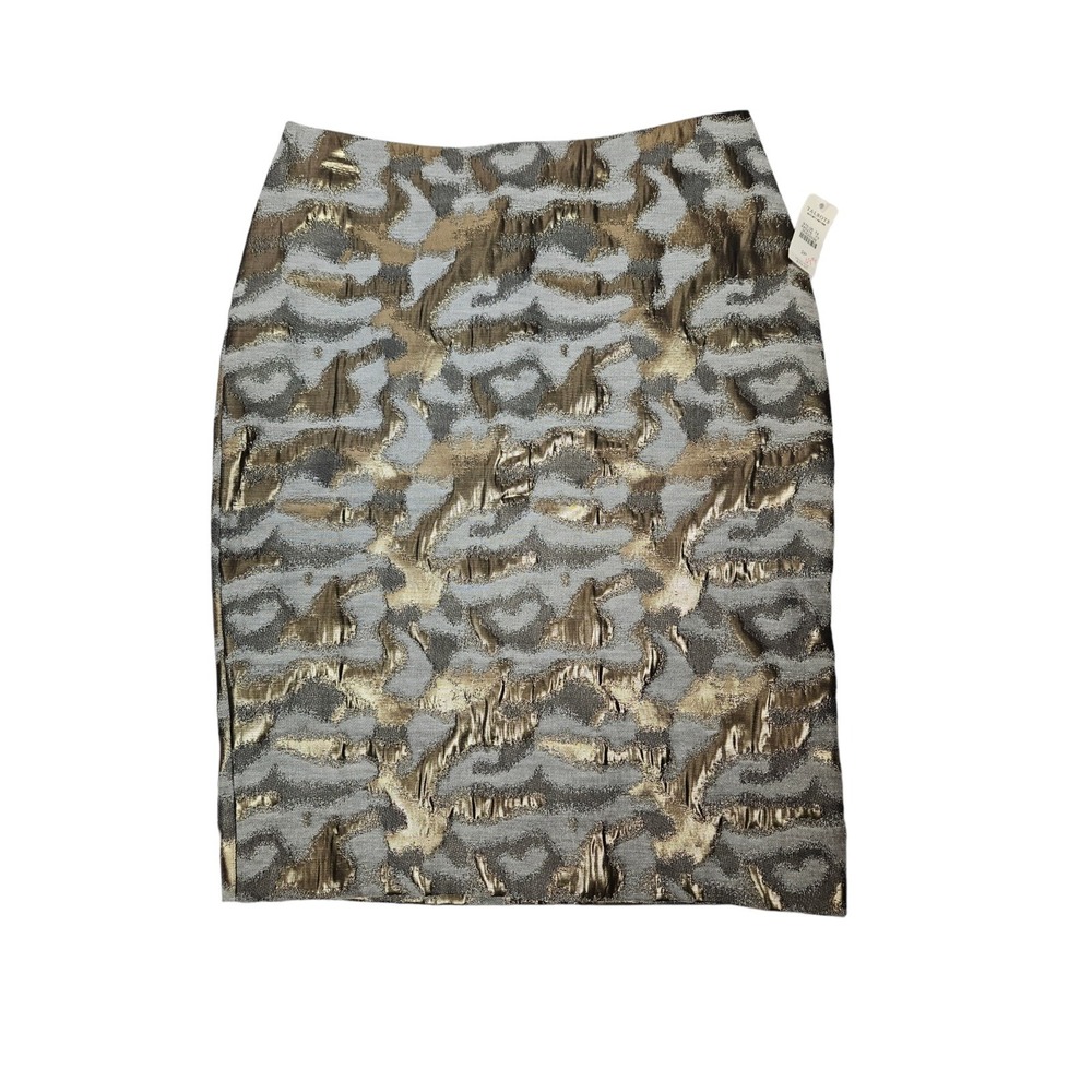 NWT Talbots Gold & Silver Metallic Pencil Skirt Size 2P Women's Petite D35